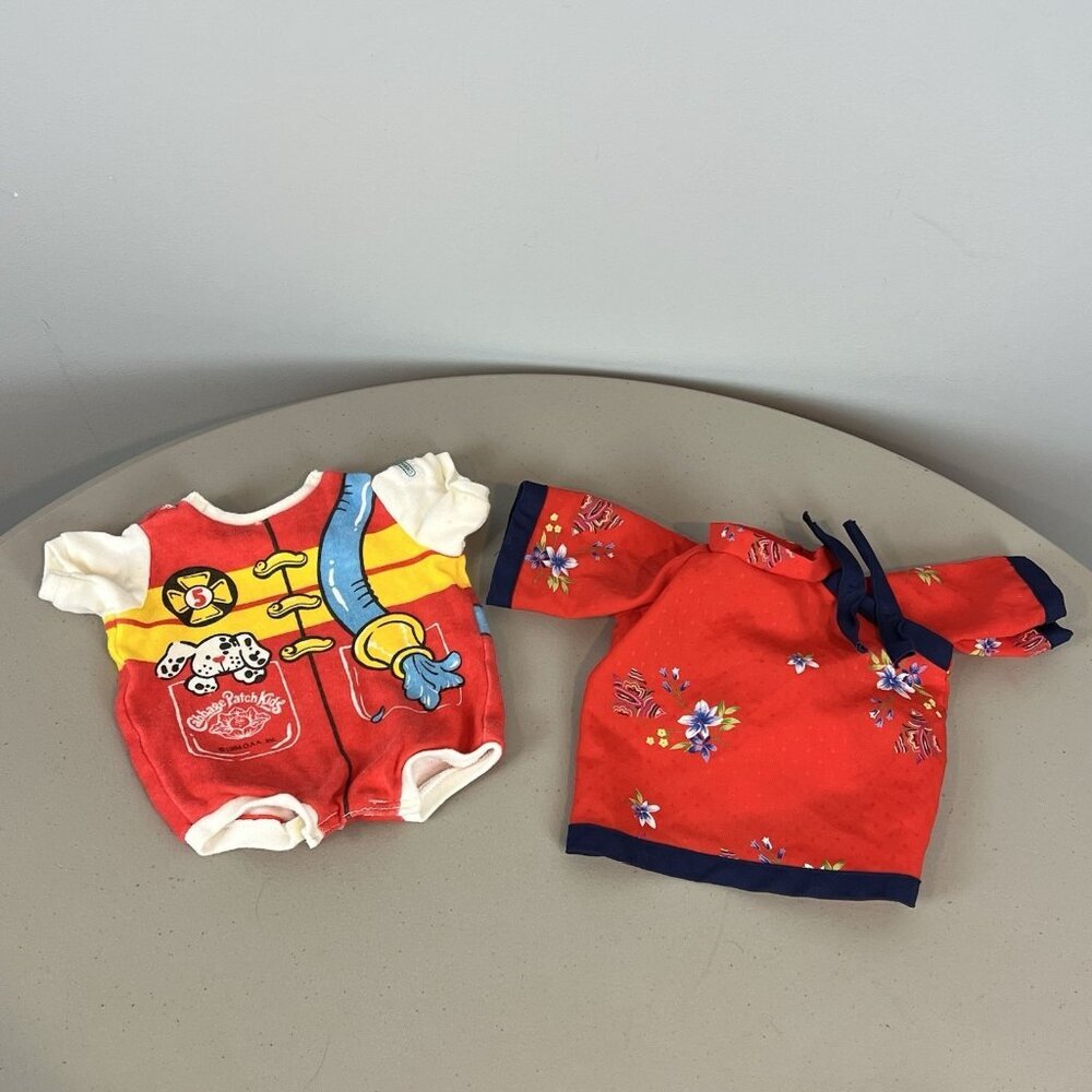 Cabbage Patch Kids Red‎ Asian Floral Shirt and Firefighter One Piece Vtg